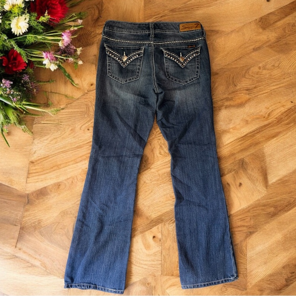 Seven 7 Premium Bootcut Jean -Contrast stitch - Flap Pocket-low- mid rise-Sz 31” - Picture 3 of 10